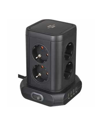 Brennenstuhl socket tower 8-way in 45 arrangement, socket strip (Kolor: CZARNY, 4x USB)