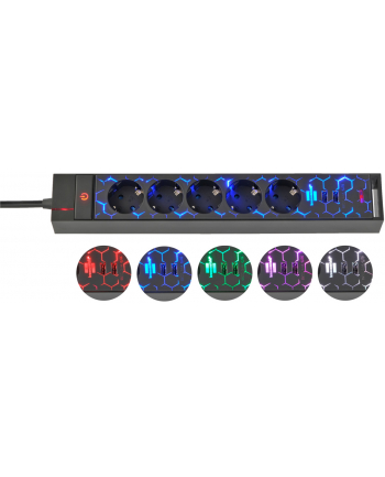 Brennenstuhl gaming power strip GSL 05 USB, 5-way (Kolor: CZARNY, 1.5 meters, LED lighting and color change mode)