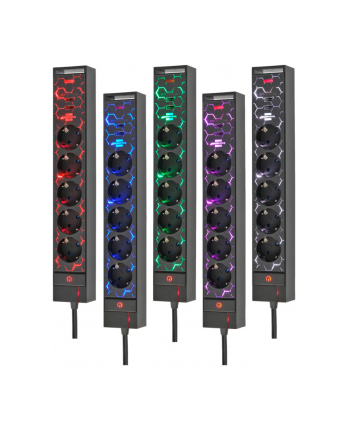 Brennenstuhl gaming power strip GSL 05 USB, 5-way (Kolor: CZARNY, 1.5 meters, LED lighting and color change mode)