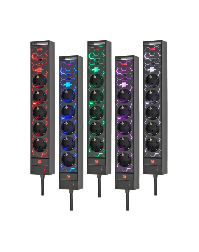 Brennenstuhl gaming power strip GSL 05 USB, 5-way (Kolor: CZARNY, 1.5 meters, LED lighting and color change mode) główny