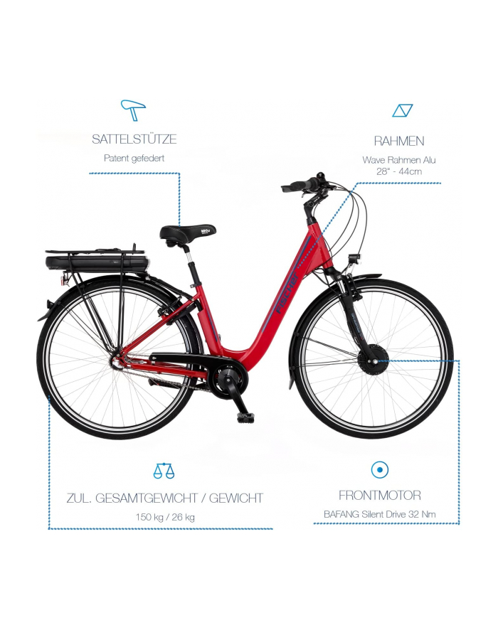 fischer die fahrradmarke FISCHER Bicycle CITA 1.0 (2022), Pedelec (red (glossy), 28, 44 cm frame) główny