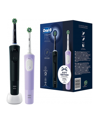 Braun Oral-B Vitality Pro D103 Duo, electric toothbrush (Kolor: CZARNY/purple, Kolor: CZARNY/purple violet, incl. 2nd handpiece)
