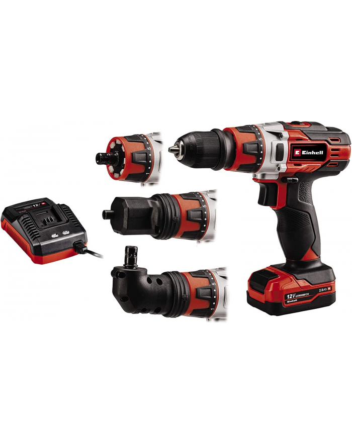 Einhell Cordless Drill TE-CD 12/1 3X-Li, 12V (red/Kolor: CZARNY, Li-Ion battery 2Ah, angle attachment, eccentric attachment) główny