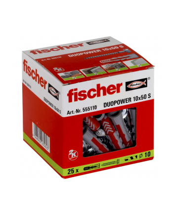 FISCHER dowel DUOPOWER 10x50 S (light grey/red, 25 pieces, with screw)