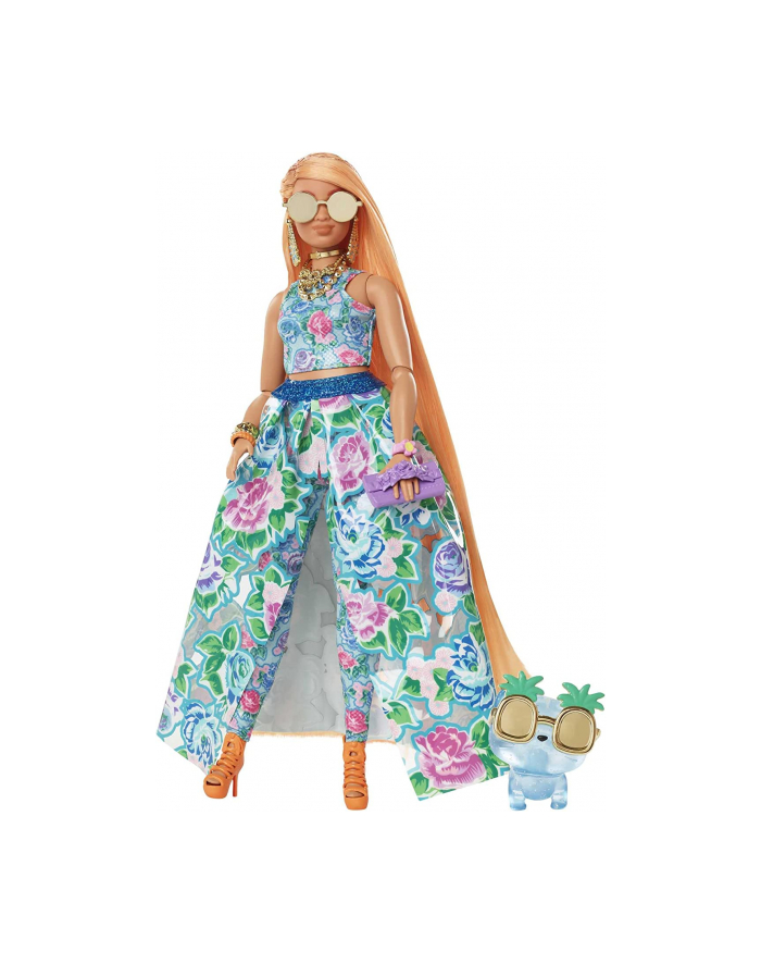 Mattel Barbie Extra Fancy doll in blue floral dress główny