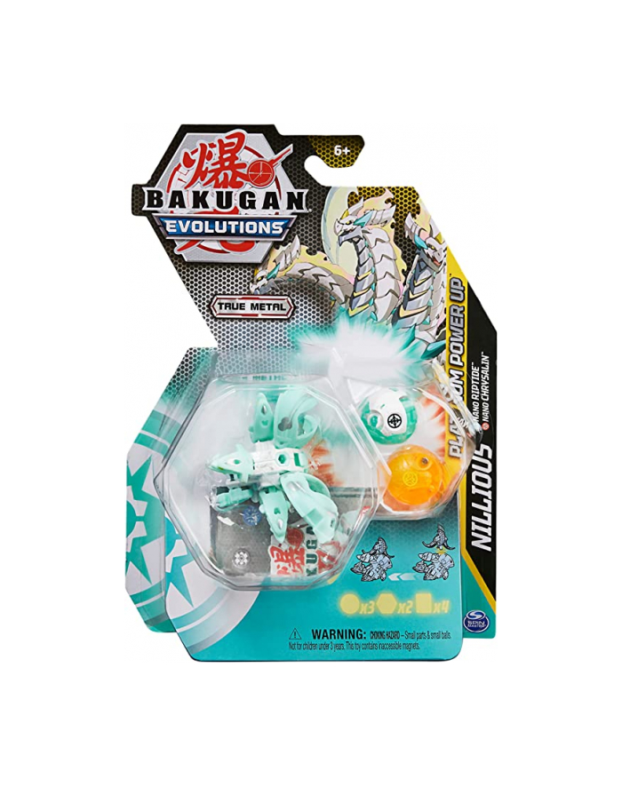 spinmaster Spin Master Bakugan Evolutions Power Up 3-Pack, Toy Figure (with a Platinum Series Bakugan (Haos Nillious) and 2 Nanogan (Pyrus Chrysalin, Haos Riptide)) główny