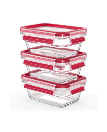 Emsa CLIP ' CLOSE glass food storage jar set 0.45 liters (transparent/red, rectangular, 3 jars + 3 lids)