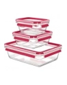 Emsa CLIP ' CLOSE glass food storage jar, 3-piece set (transparent/red, rectangular, 3 jars + 3 lids) - nr 8