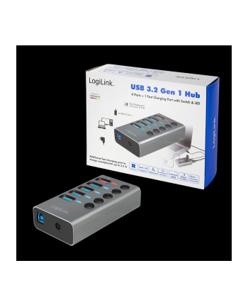 LogiLink USB 3.2 Gen 1 hub 4-port + 1x Fast Charging port on/off switch USB hub - 5 - Szary (UA0386)
