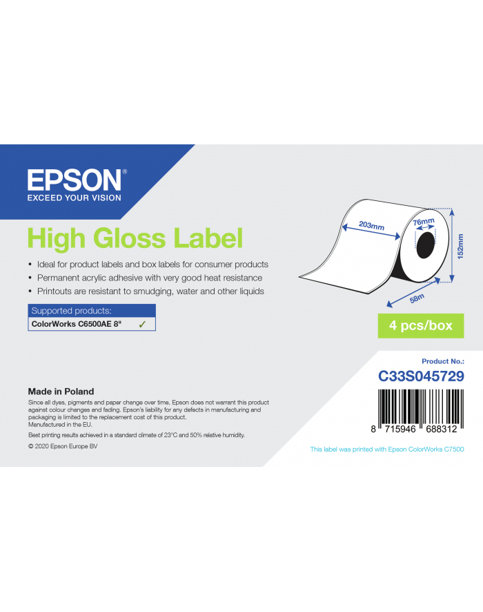 Epson High Gloss Label - Continuous Roll: 203mm x 58m C33S045729 główny