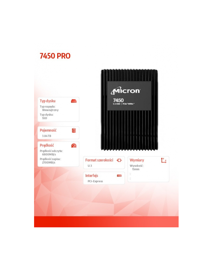 micron Dysk SSD 7450 PRO 3840GB NVMe U.3 15mm Single Pack główny