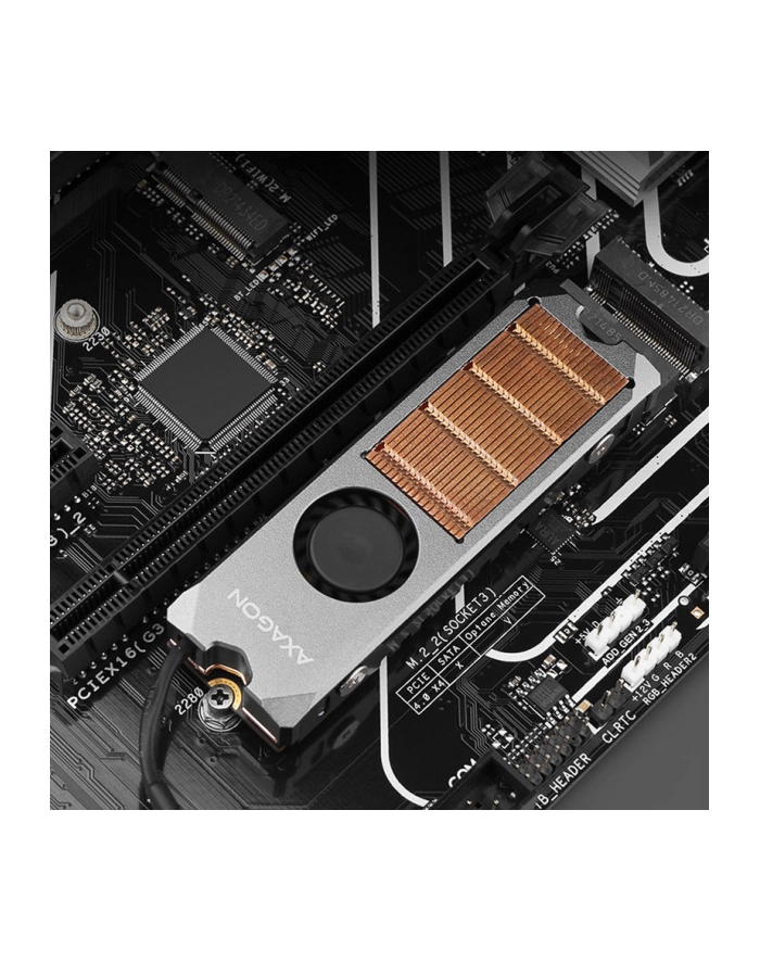 axagon Miedziany radiator z wentylatorem do dwustronnych dysków M.2 SSD CLR-M2FAN, wysokość 13cm główny