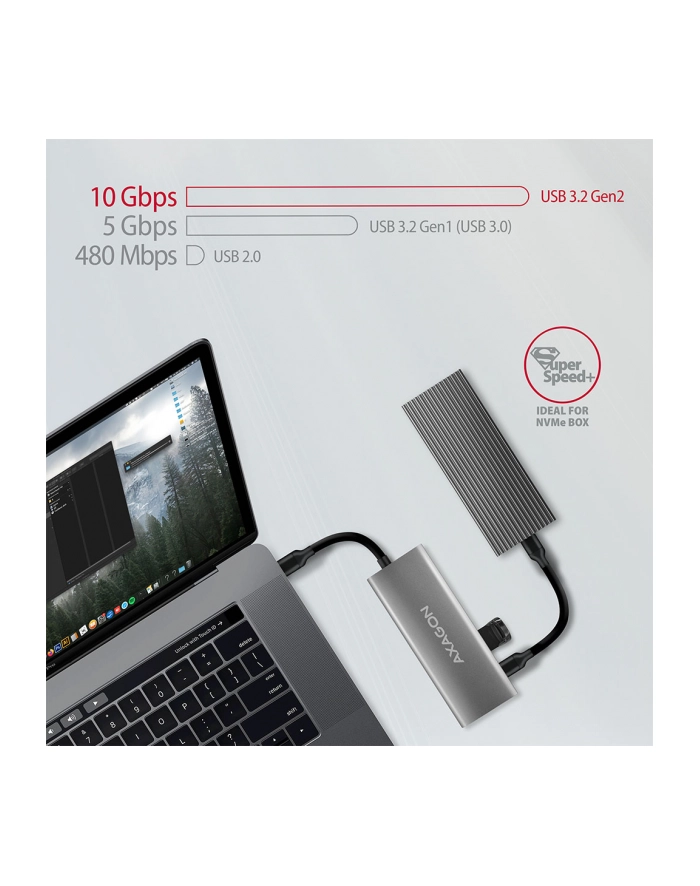 axagon Wieloportowy hub szerokopasmowy HMC-5G2 2x USB-A + 2x USB-C + HDMI, USB-C 3.2 Gen 2 10Gbps, PD 60W, 13cm USB-C kabel główny