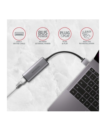 axagon Karta sieciowa 2.5 Gigabit Ethernet, Realtek 8156 AD-E-25R USB-A 3.2 Gen 1, automatyczna instalacja, szara