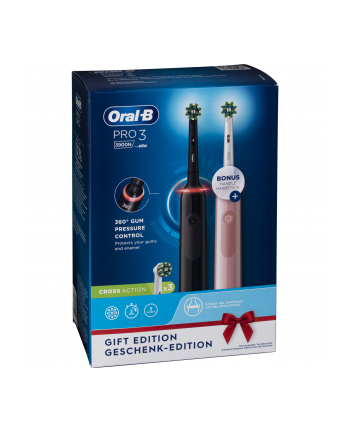 Braun Oral-B Pro 3 3900N Gift Edition, electric toothbrush (Kolor: CZARNY/pink, incl. 2nd handpiece)