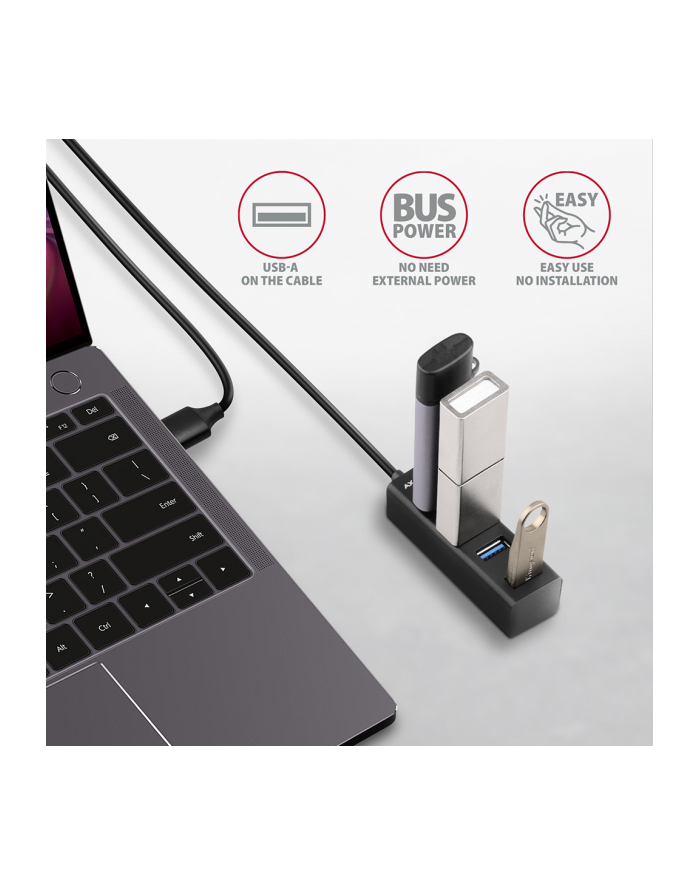 axagon Hub 4-portowy Mini metalowy USB 3.2 Gen 1 HUE-M1AL, 1.2m USB-A kabel główny