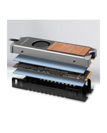 axagon Miedziany radiator z wentylatorem do dwustronnych dysków M.2 SSD CLR-M2FAN, wysokość 13cm