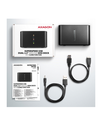 axagon MINI stacja dokująca ADSA-D25, USB 3.2 Gen 1 - 2x SATA 6G 2.5' SSD/HDD CLONE