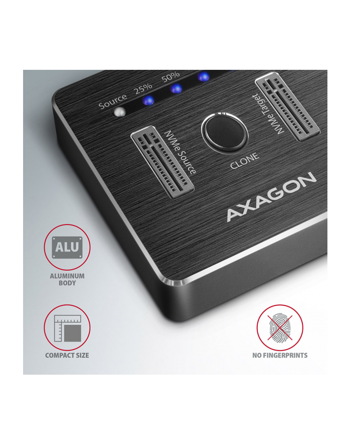 axagon Stacja dokująca ADSA-M2C, USB-C 3.2 Gen 2 - 2x M.2 NVMe SSD CLONE MASTER główny