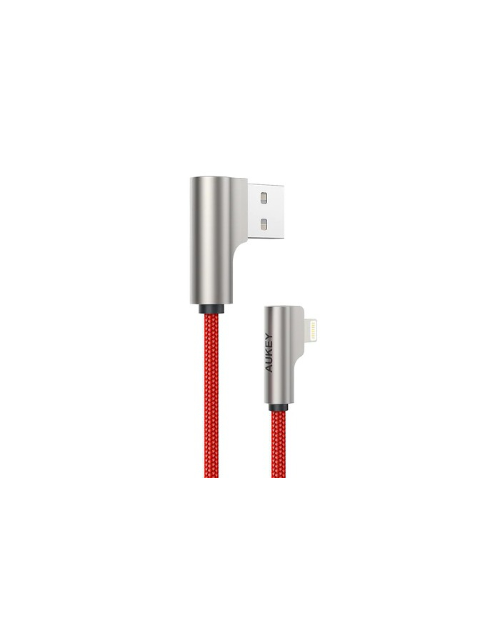 aukey CB-AL04 Czerwony OEM nylonowy kabel USB - Lightning | 1m | wtyki90 stopni | certyfikat MFi główny