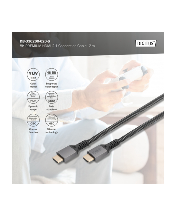 digitus Kabel Premium połączeniowy HDMI 2.1 Ultra HighSpeed 8K60Hz UHD Typ HDMI A/A M/M 2m Czarny nr 1