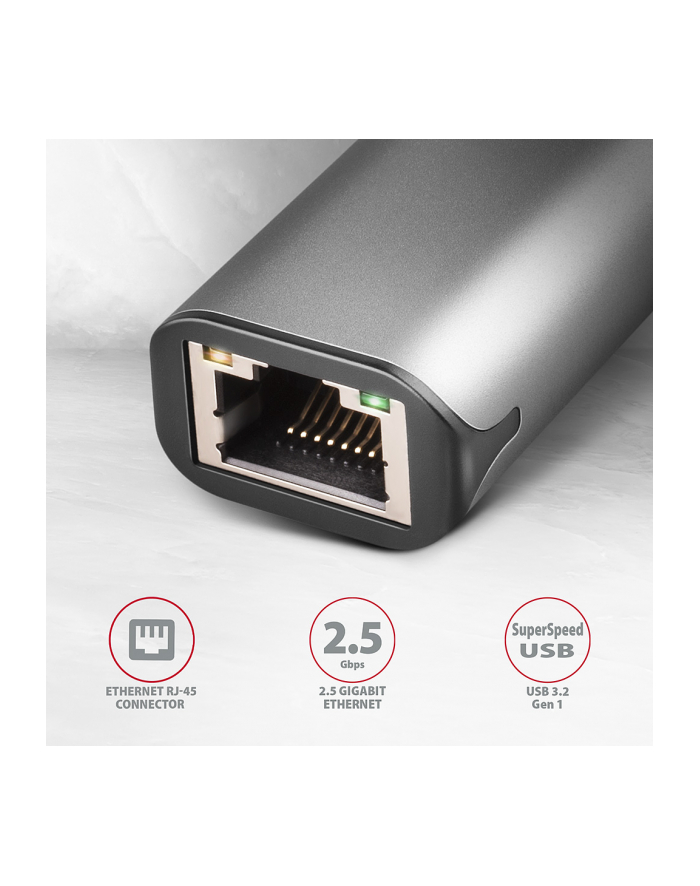 axagon Karta sieciowa 2.5 Gigabit Ethernet AD-E-25RC USB-C 3.2 Gen 1 - Realtek 8156, automatyczna instalacja, szara główny