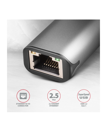 axagon Karta sieciowa 2.5 Gigabit Ethernet, Realtek 8156 AD-E-25R USB-A 3.2 Gen 1, automatyczna instalacja, szara