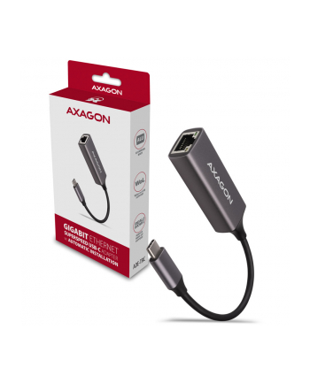 axagon Karta sieciowa Gigabit Ethernet adapter AD-E-TRC, USB-C 3.2 Gen 1, instalacja automatyczna, metal, titan grey