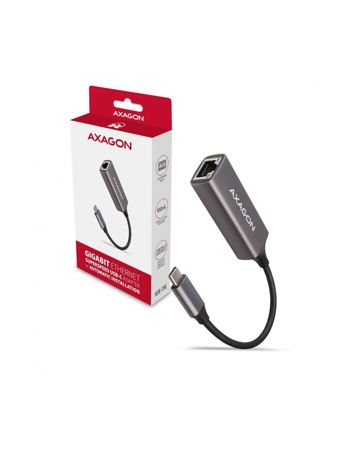 axagon Karta sieciowa Gigabit Ethernet adapter AD-E-TRC, USB-C 3.2 Gen 1, instalacja automatyczna, metal, titan grey główny