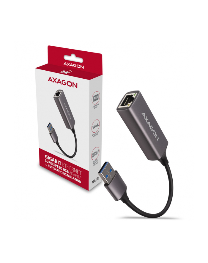 axagon Karta sieciowa Gigabit Ethernet adapter AD-E-TR, USB-A 3.2 Gen 1, instalacja automatyczna, metal, titan grey główny
