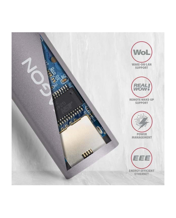 axagon Karta sieciowa Gigabit Ethernet adapter AD-E-TR, USB-A 3.2 Gen 1, instalacja automatyczna, metal, titan grey