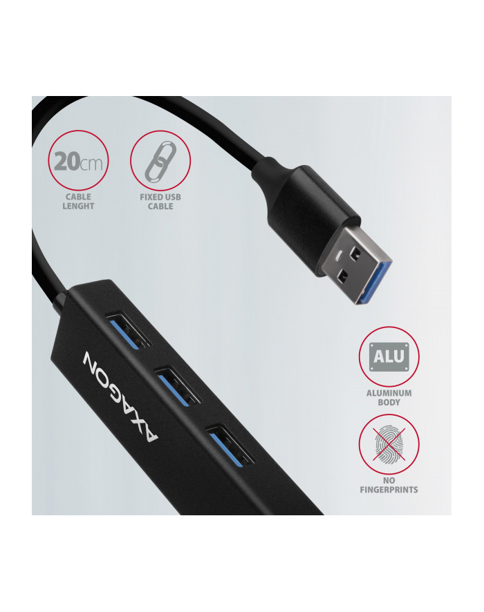 axagon Karta sieciowa HMA-GL3A 3x USB-A + GLAN, USB3.2 Gen 1 hub, metalowy, 20cm USB-A kabel główny