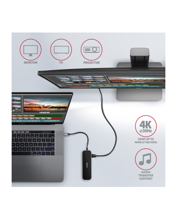 axagon Karta sieciowa HMC-6GL 3x USB-A, HDMI, RJ-45, USB 3.2 Gen 1 hub, PD 100W 20cm USB-C kabel