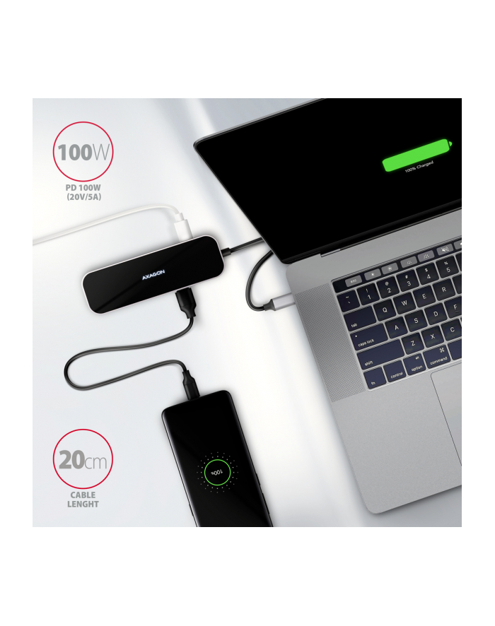 axagon Karta sieciowa HMC-6GL 3x USB-A, HDMI, RJ-45, USB 3.2 Gen 1 hub, PD 100W 20cm USB-C kabel główny