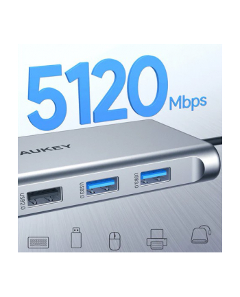 aukey Hub USB-C CB-C89 aluminiowy  | 10w1 | RJ45 Ethernet 10/100/1000Mbps | 4xUSB | HDMI 4k@30Hz | SD i microSD | USB-C Power Delivery 100W