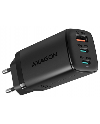 axagon Ładowarka sieciowa ACU-DPQ65, GaN 65W, 3x port (USB-A + dual USB-C), PD3.0/QC4+/PPS/Apple