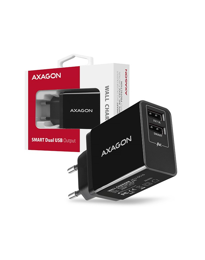 axagon Ładowarka sieciowa ACU-DS16, SMART 16W, 2x port USB-A, 5V/2.2A + 5V/1A główny