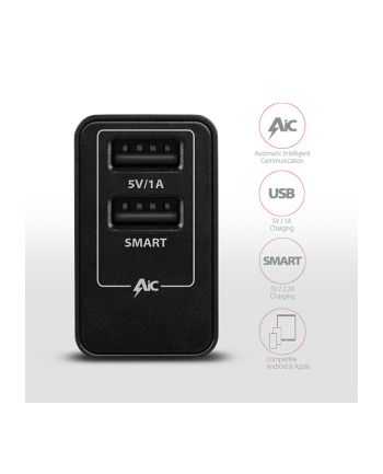 axagon Ładowarka sieciowa ACU-DS16, SMART 16W, 2x port USB-A, 5V/2.2A + 5V/1A