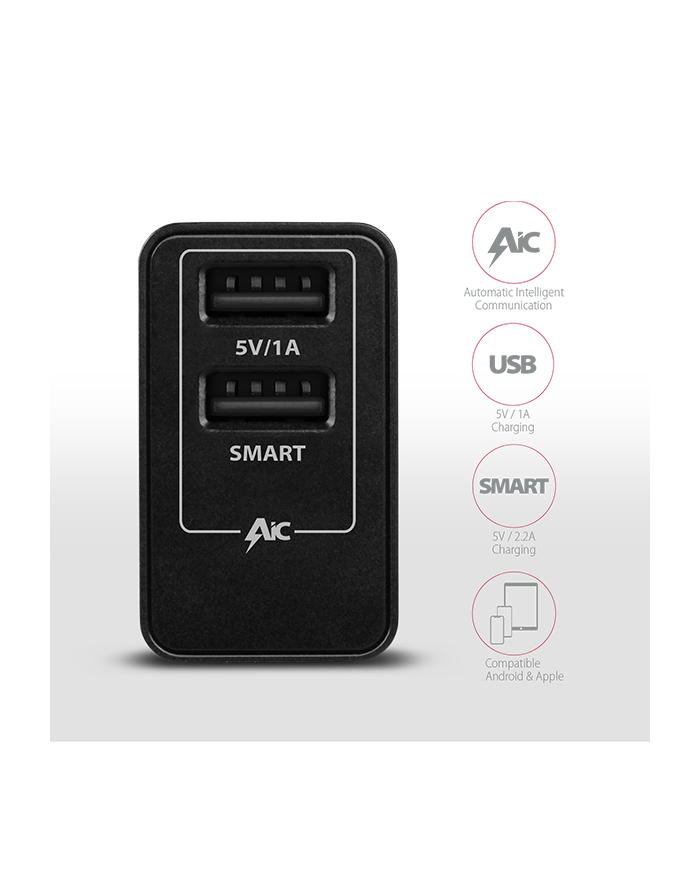 axagon Ładowarka sieciowa ACU-DS16, SMART 16W, 2x port USB-A, 5V/2.2A + 5V/1A główny