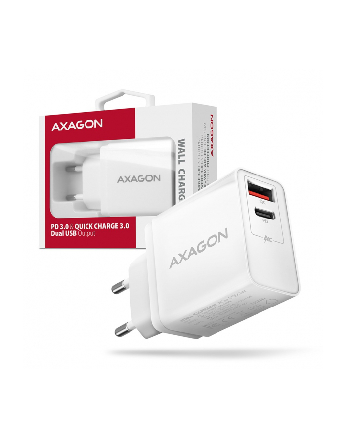 axagon Ładowarka sieciowa ACU-PQ22W, PD ' QC 22W, 2x port (USB-A + USB-C), PD3.0/QC3.0/AFC/FCP/Apple, biała główny
