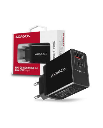 axagon Ładowarka sieciowa ACU-PQ22, PD ' QC 22W, 2x port (USB-A + USB-C), PD3.0/QC3.0/AFC/FCP/Apple, czarna