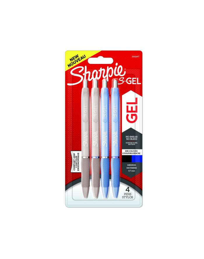 Długopis żelowy Sharpie S-GEL FASHION - blister 4szt (korpusy białe i szarobłękinte  wkłady: 2xniebieski oraz 2xczarny) M 0 7mm 2162647 główny