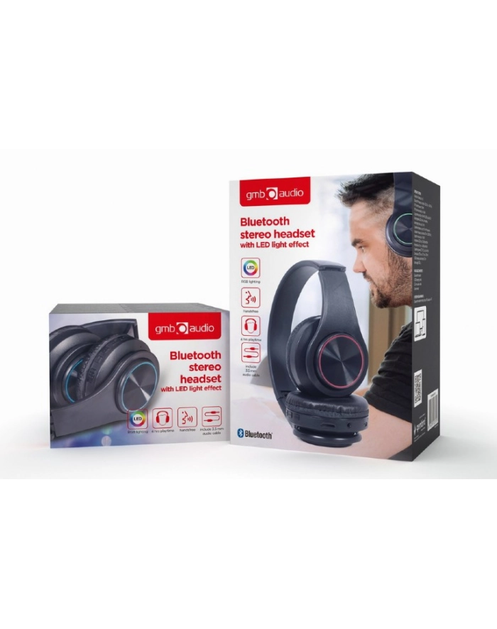 GEMBIRD Słuchawki stereofoniczne Bluetooth z efektem świetlnym LED czarne główny