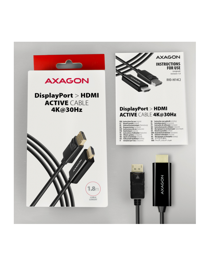 axagon Adapter aktywny DisplayPort HDMI 1.4 kabel 1,8m 4K/30Hz, RVD-HI14C2 główny