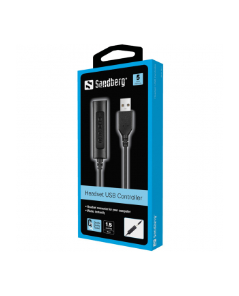 Sandberg adapter Headset USB Controller, 3,5mm jack na USB 1,5m, czarny