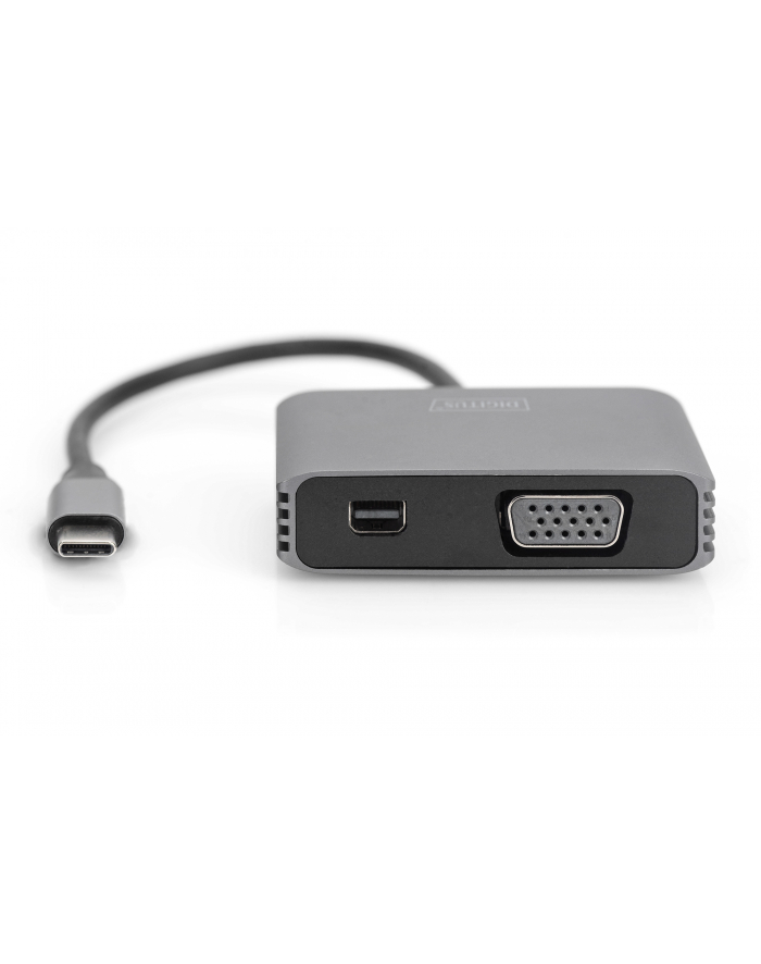DIGITUS USB-C - mini DP + VGA Adapter 20cm 4K/30Hz silver aluminum housing główny