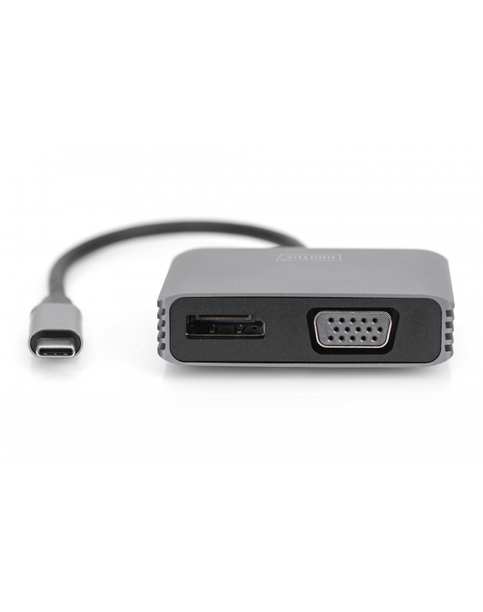 DIGITUS USB-C - DP + VGA Adapter 20cm 4K/30Hz silver aluminum housing główny