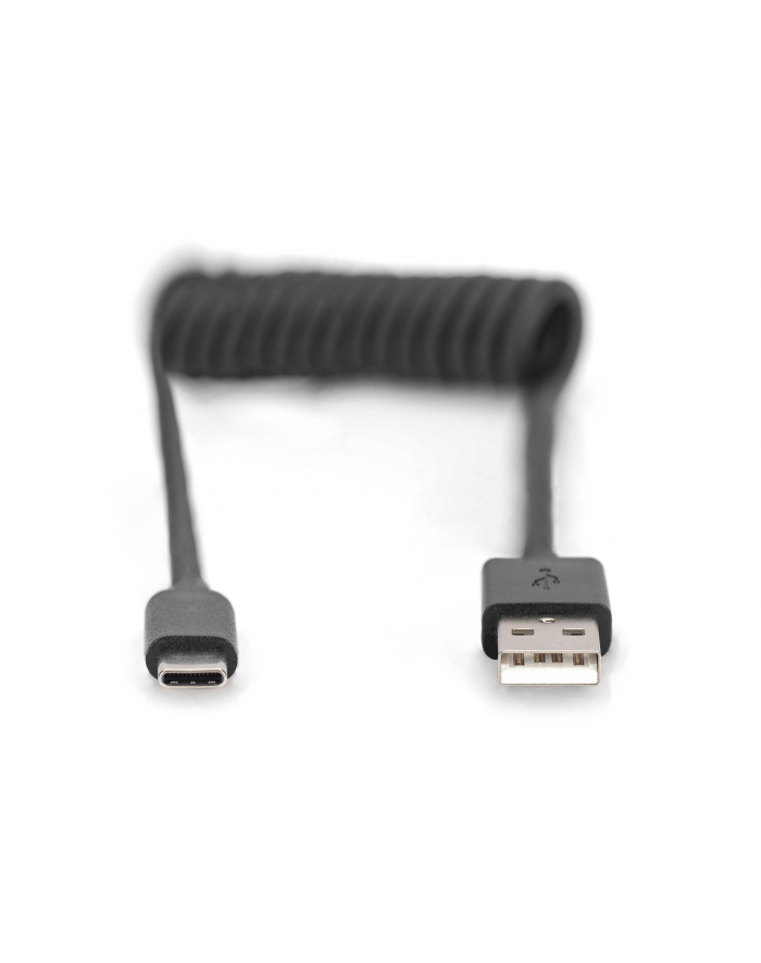 digitus Kabel spiralny USB A/USB C, USB 2.0, PD 60W, max. 1m Czarny główny