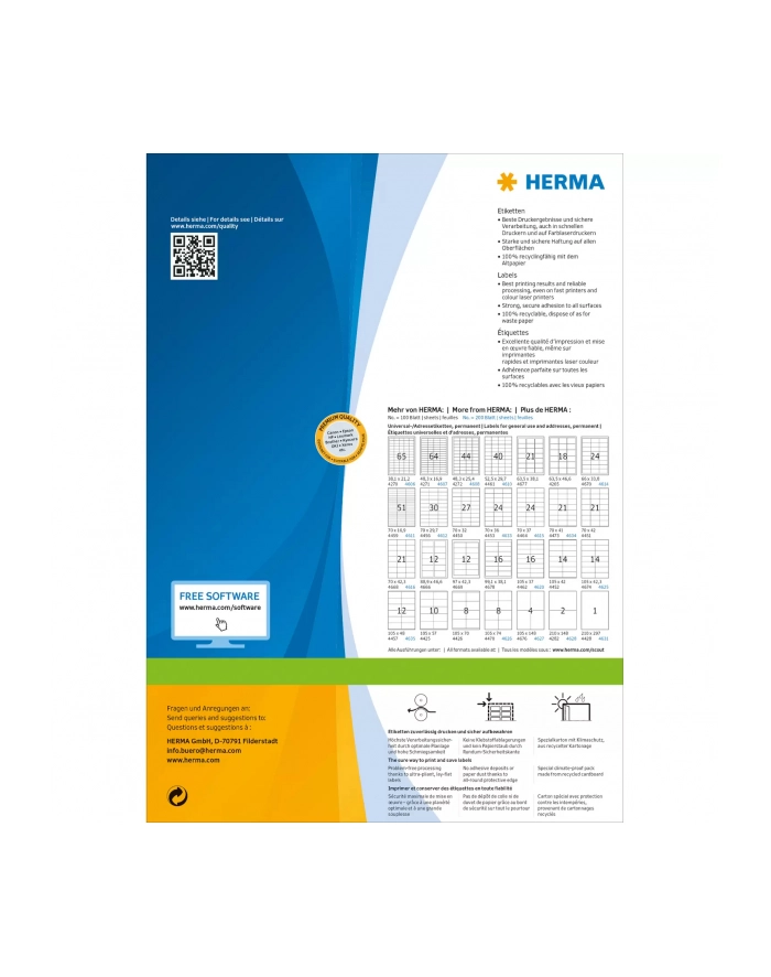 Herma Etykiety Premium 4634 A4 białe 70 x 41mm papier matowy 4200szt. 4634 główny