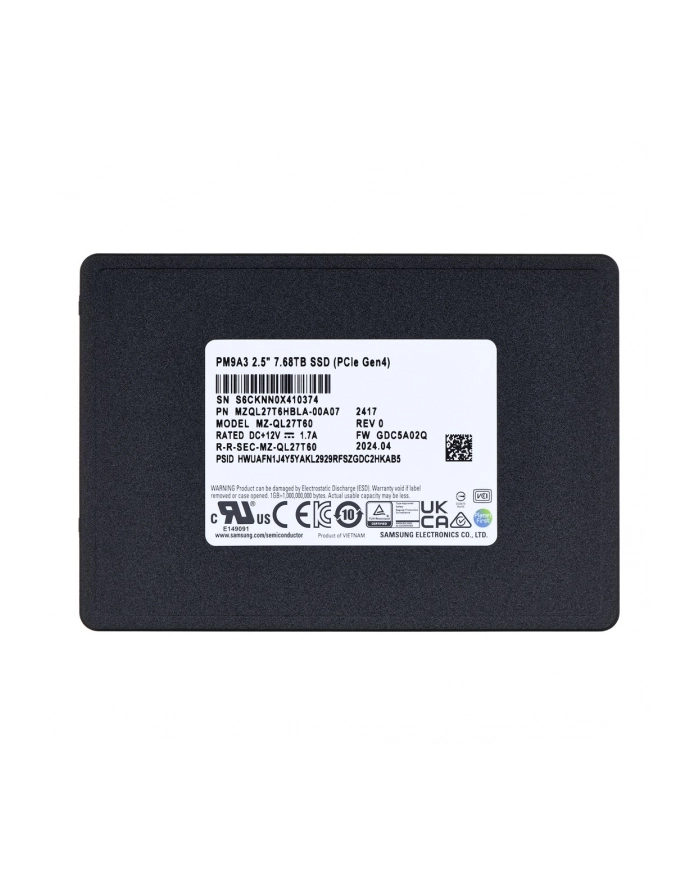 Dysk SSD Samsung PM9A3 7.68TB U.2 NVMe Gen4 MZQL27T6HBLA-00A07 (DWPD 1) główny